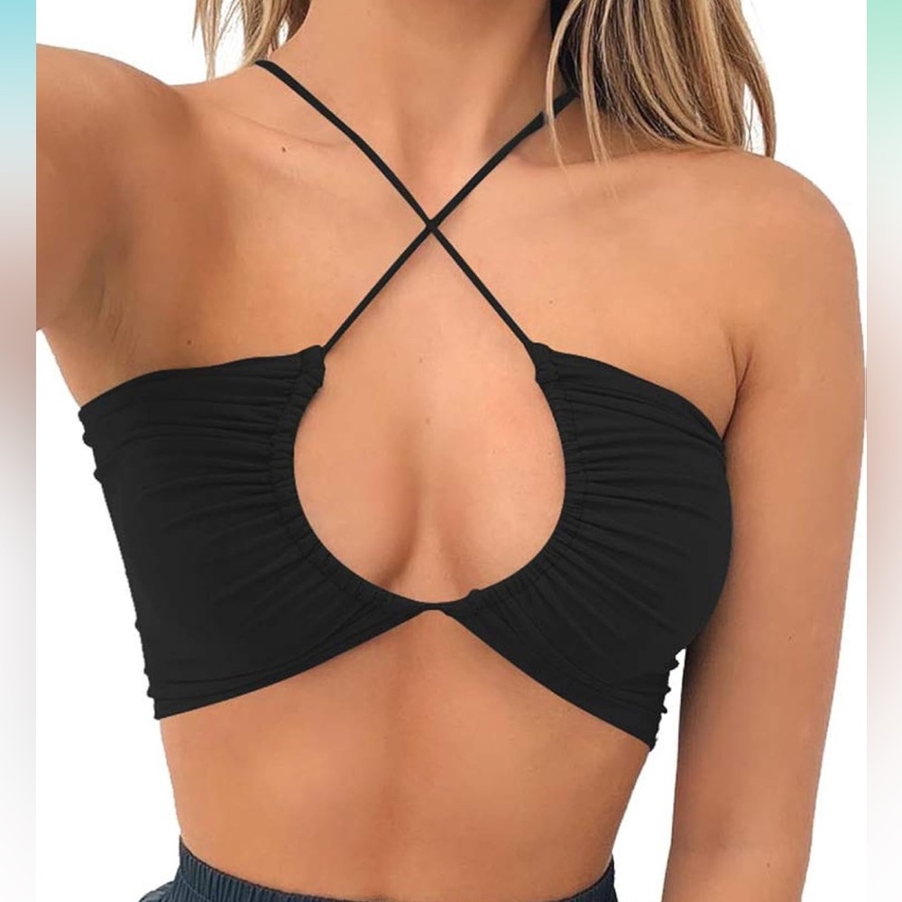 TOB Women’s Sexy Criss Cross Lace Up Sling Basic Bow Tie Crop Top